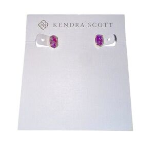 Kendra Scott Iridescent Purple Pink Stud Earrings with Branded Pouch